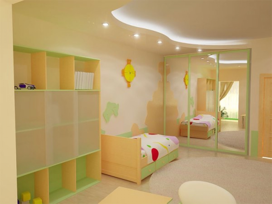 Пример использования светодиодов в освещении потолка из гипсокартона в детской комнате