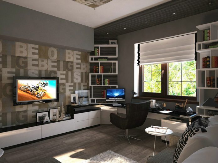 Современный интерьер комнаты для подростка в серых оттенках