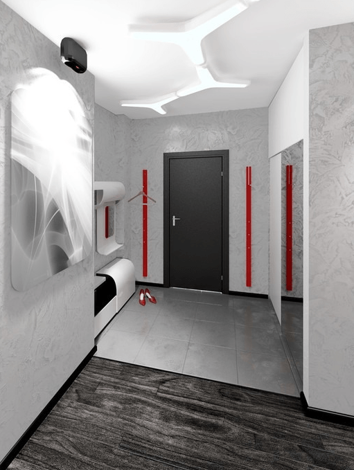 Серый ламинат в сочетании с кафелем на полу в коридоре